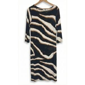 Chico's Women's M Resortwear Office Artsy Travelers Abstract Print‎ Midi Dress